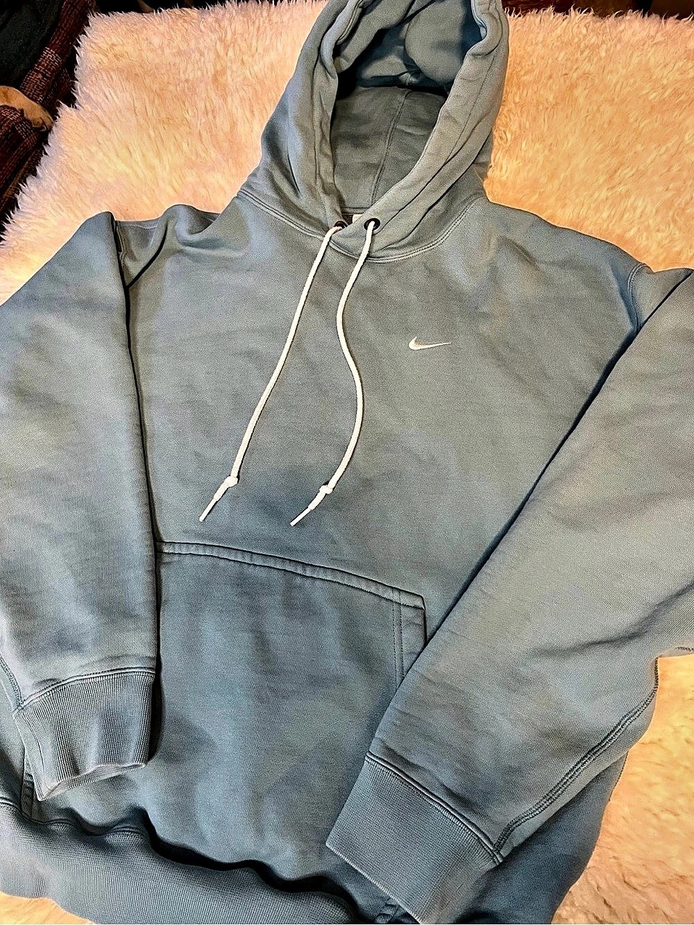 Nike Solo Swoosh Heavyweight Fleece Pullover Hoodie Aqua Mens Size Medium